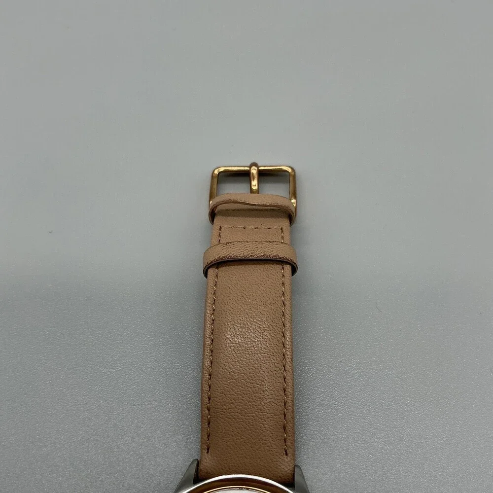 Fossil Womens Watch 36mm Rose Gold Tone Beige Leather Day Date New Battery